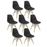 Kit 7 Cadeiras Charles Eames Eiffel Wood Design Preta