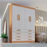 Guarda Roupa Solteiro Mdf 4 Portas 8 Gavetas Marselha Plus Cinamomo/off White