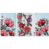 Kit Placas Quadros Decorativos 3 Pçs Mdf 20x30 Floridas Titulos Rosas Sobre Azul