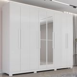 Guarda-roupa 8 Portas Com Espelho 4 Gavetas Milano Branco Neve