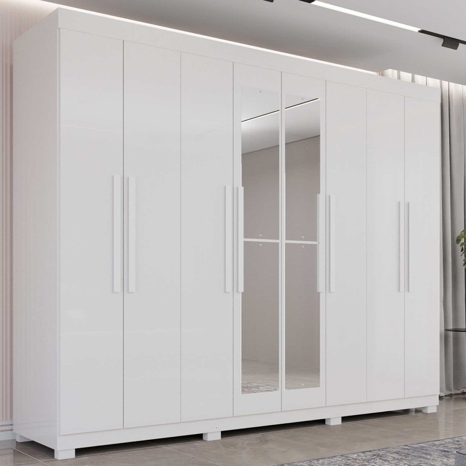 Guarda-roupa 8 Portas Com Espelho 4 Gavetas Milano Branco Neve