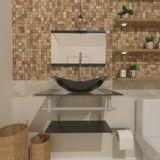 Gabinete Para Banheiro Vidro 40 Cm Cuba Oval E Espelheira Vmex Preto