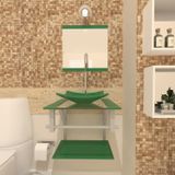 Gabinete Para Banheiro Vidro 40 Cm Cuba Quadrada E Espelheira Vmex Verde