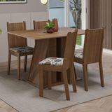 Conjunto Sala De Jantar Mesa Tampo De Madeira 4 Cadeiras Rustic/hibiscos Marilyn Madesa Rustic/hibiscos