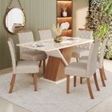 Sala De Jantar Carla Mesa 160 Cm Canto Reto Com Vidro 6 Cadeiras Espresso Móveis Nature/off White