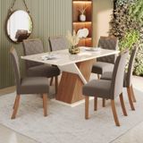 Sala De Jantar Carla Mesa 160 Cm Canto Reto Com Vidro 6 Cadeiras Espresso Móveis Nature/off White/marrom Amêndoa