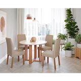 Sala De Jantar Flora Redonda Com Vidro Com 4 Cadeiras Clarice Wood Cinamomo/off White/mad/bege