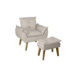 Poltrona Decorativa Opala E Puff Opala Bege Claro Com Fibra De Silicone E Pés Quadrado