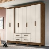 Guarda Roupa Casal 8 Portas 4 Gavetas Castanho Wood - Baunilha San Lorenzo Plus - Moval