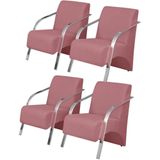 Kit 4 Poltronas Vênus De 1 Lugar Braço Alumínio Rosa