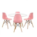 Conjunto Mesa Redonda 90cm Tampo Em Mdf 4 Cadeiras Pp Base Madeira Eames Dsw-m Branco/rosa