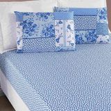 Jogo De Lençol Ayla Casal Queen 3 Peças Microfibra Estampada Floral - Azul Sereno