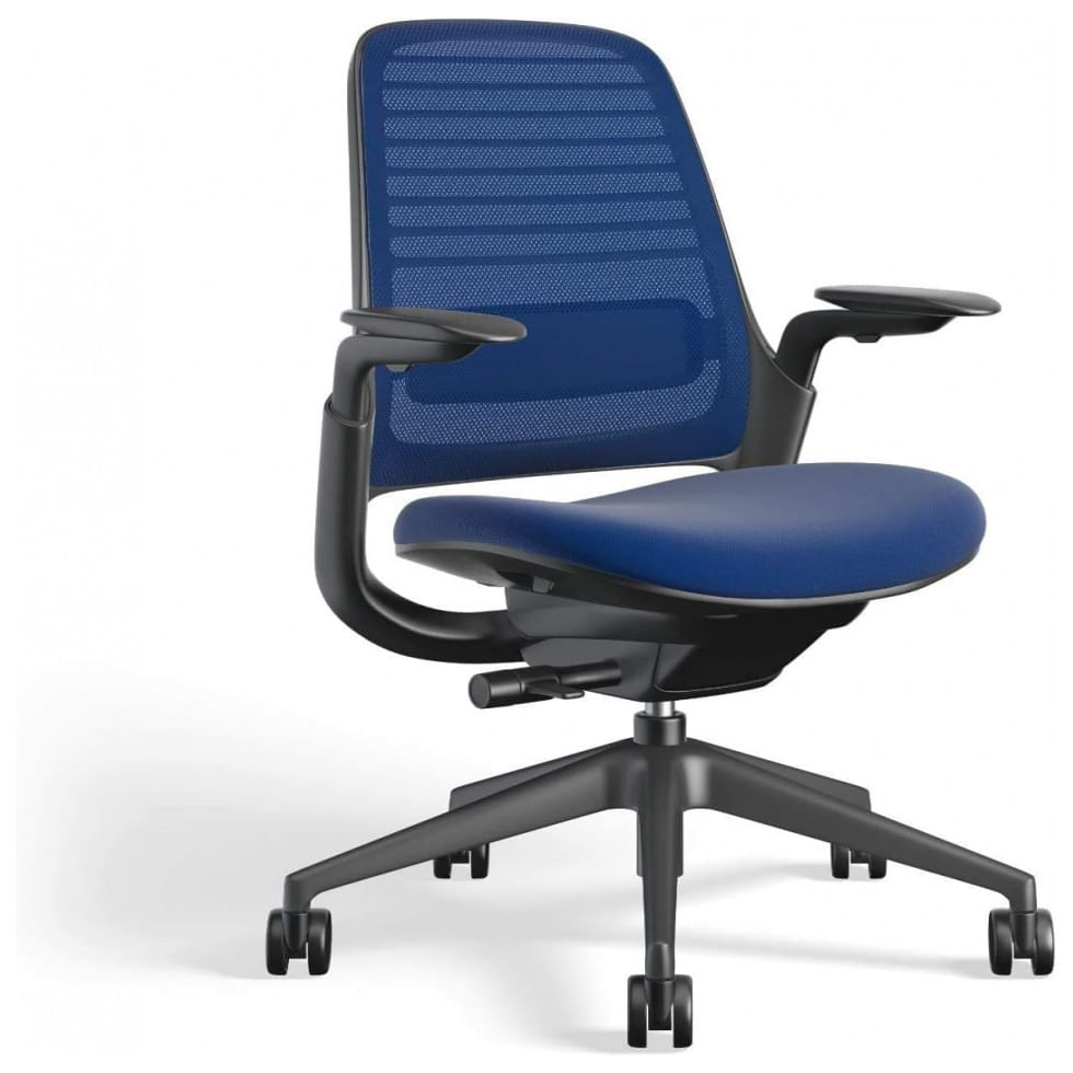 Cadeira De Escritorio Ergonomica Giratoria Com Encosto Medio, Steelcase 435a00, Azul