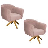 Kit 02 Poltronas Base Giratória De Madeira Suede - Cor Rosê
