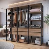 Guarda Roupa Closet 4 Peças Com 2 Cabideiros 6 Gavetas E 11 Nichos Easy Preto/montana