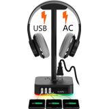 Suporte De Fone De Ouvido Rgb Com Carregador Usb Kafri Desk Gaming Headset Holder Hanger Rack Com 3 Porta De Carregamento Usb E 2 Outlet - Adequado P