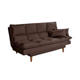 Sofá Cama Andorra 3 Lugares Império Reclinável Casal Pés Madeira Com Banqueta Suede Marrom 379