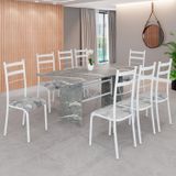 Conjunto Sala De Jantar Mesa Retangular 180x75cm Tampo Granito Topázio 8 Cadeiras Marselha Paraopeba / Branco