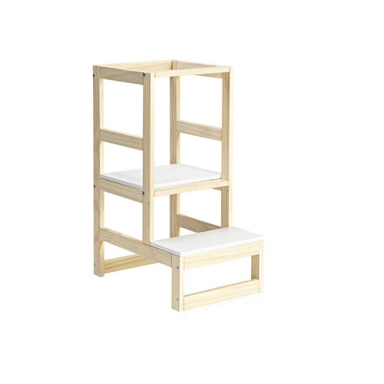 Torre De Aprendizagem Autônoma Com Mesa Sensorial Montessoriano Casatema Branco/natural