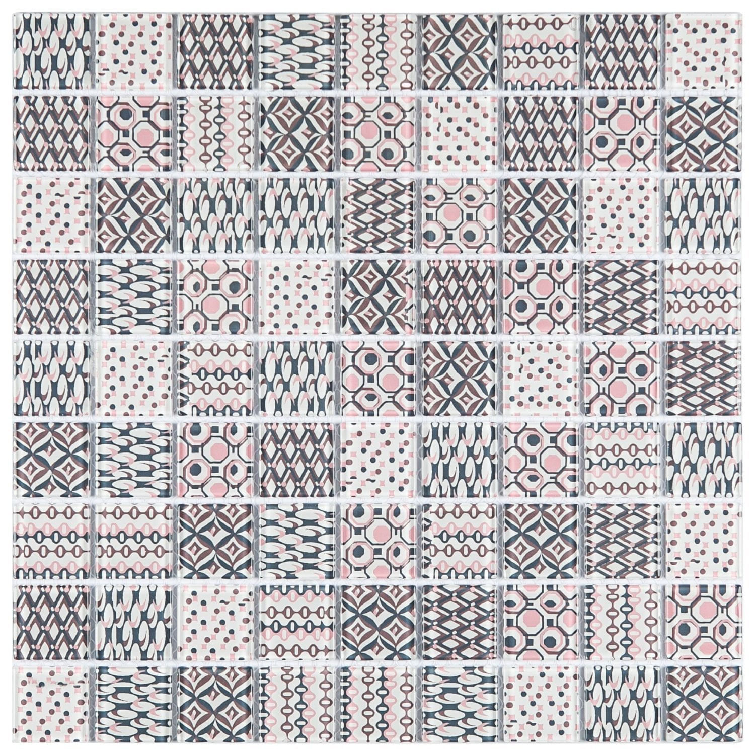 Pastilha De Vidro Patchwork 29,2x29,2cm Rose/cinza