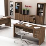Conjunto Home Office 1 Escrivaninha, 2 Estantes e 3 Gaveteiros Balcão Tecno Mobili Nogal