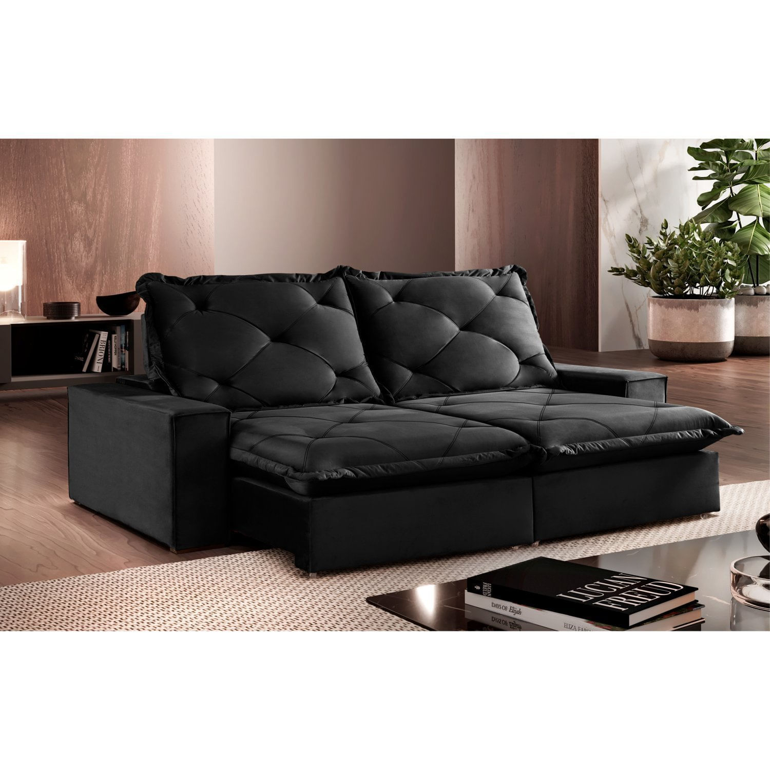 Sofá Ares Retrátil E Reclinável 4 Lugares 240cm Com Molas Ensacadas E Pillow Top Espresso Móveis Preto