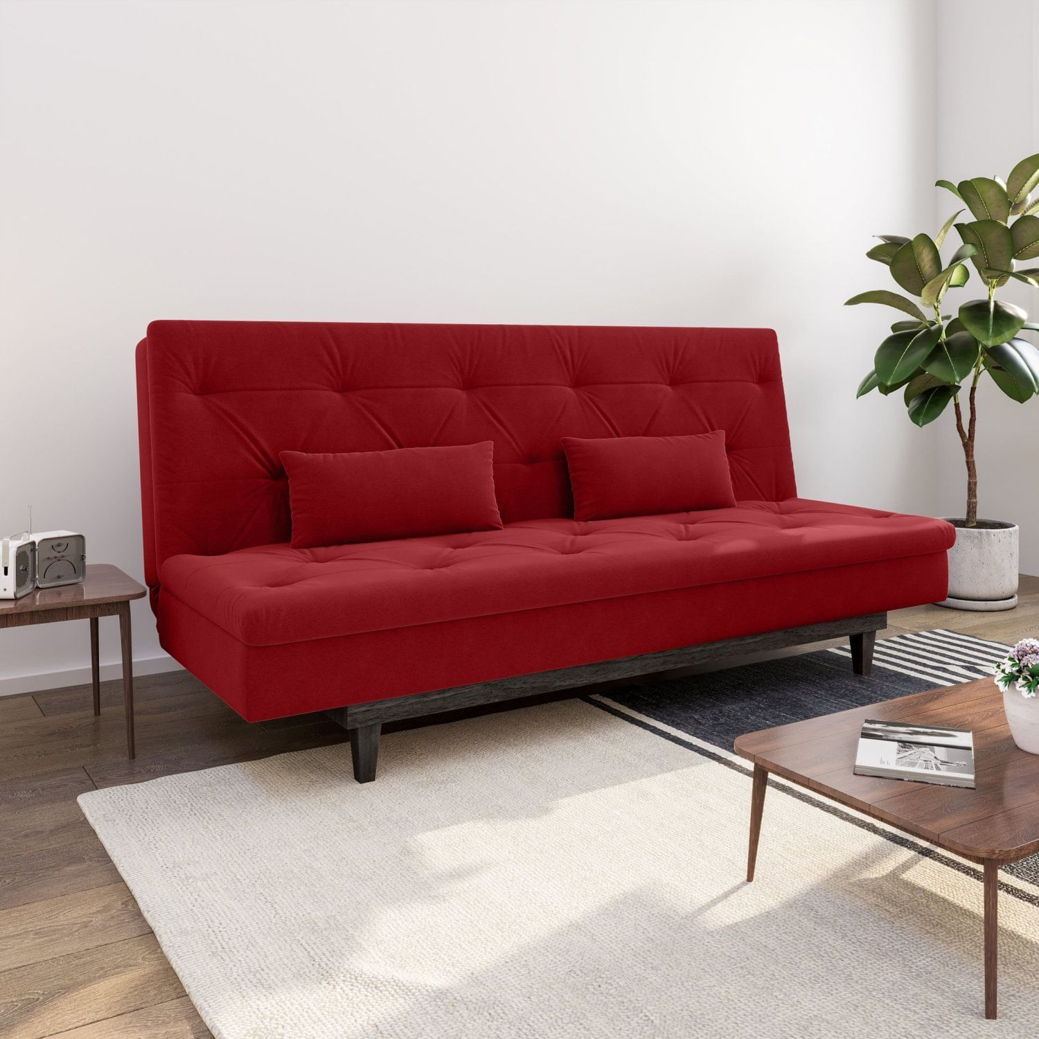 Sofá Cama 3 Lugares Em Suede Tokio Yescasa Vermelho / Marrom