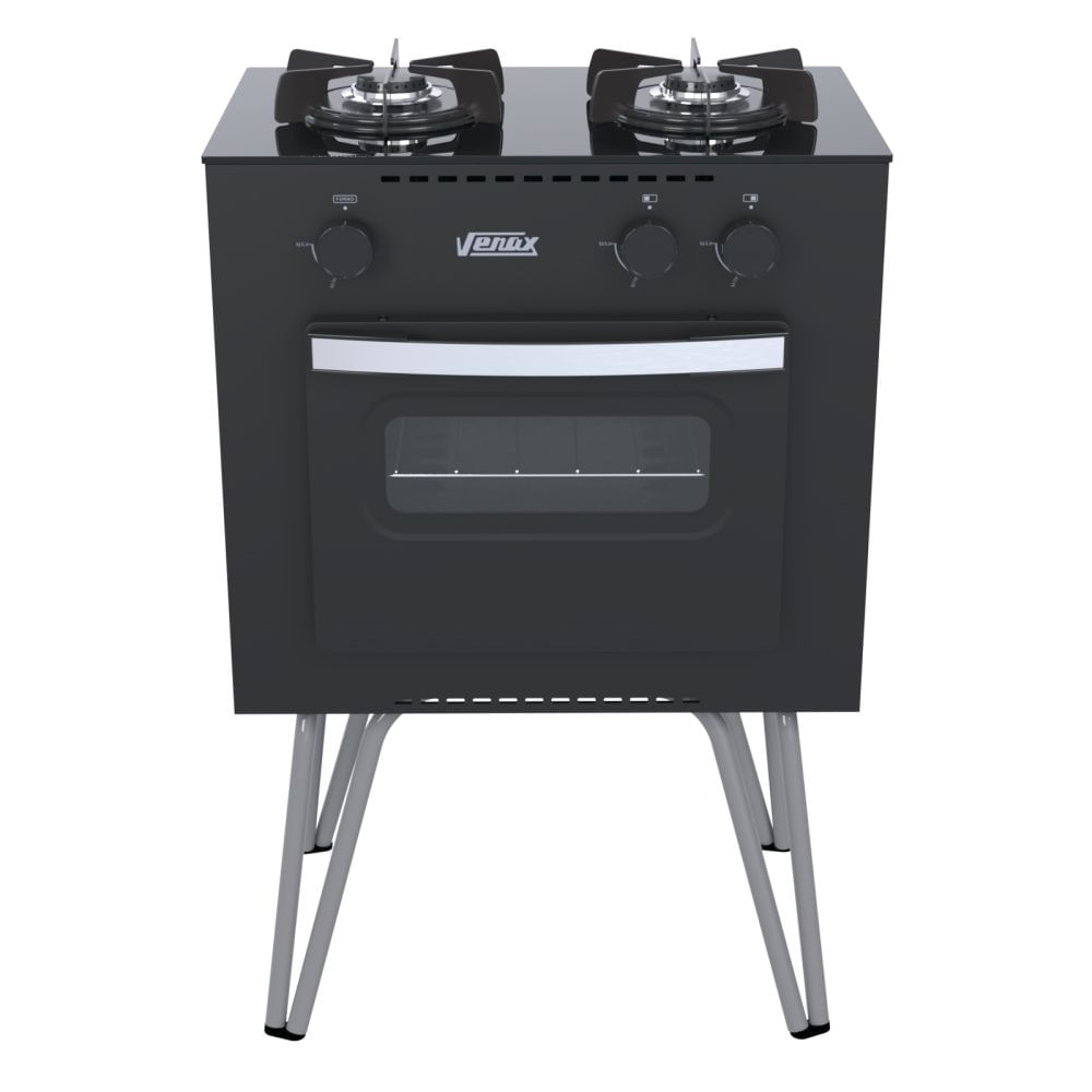 Fogao Portatil 2 Bocas Venax Mini Cook Gas Glp Preto Fosco