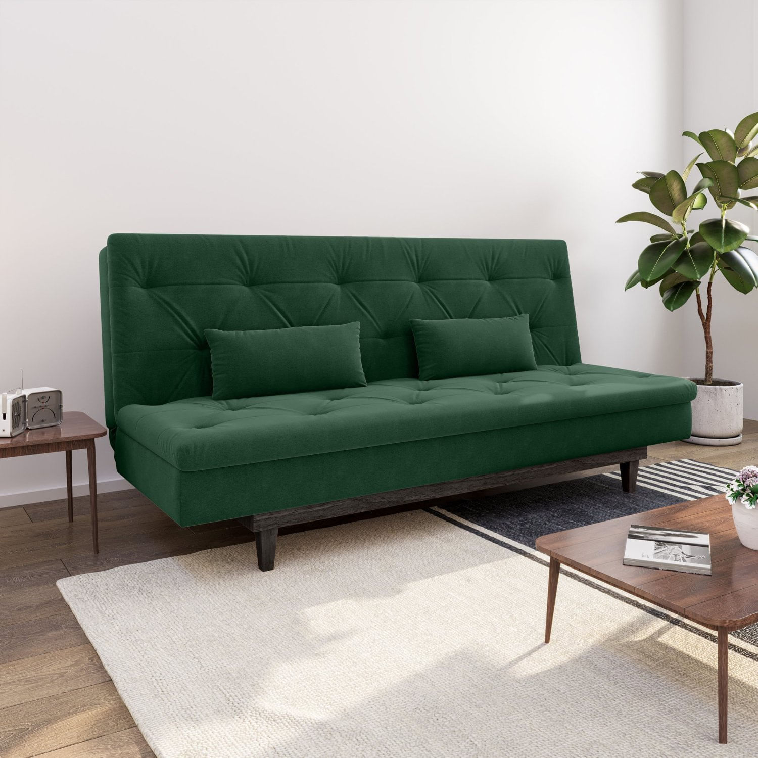 Sofá Cama 3 Lugares Em Suede Tokio Yescasa Verde/ Marrom