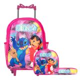 Kit Mochila Infantil Feminina Lilo &amp; Stitch Rodinha Tam G