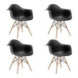 Kit 4 Cadeiras Eames Eifflel Com Braço Daw De Madeira Com Assento Preto