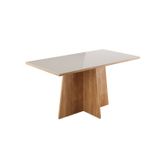 Mesa Iza 150x80cm Tampo Com Vidro 6 Lugares Mel/off-white