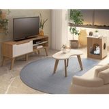 Conjunto Sala De Estar Rack Para Tv Até 47 Pol Lotus Com Mesa De Centro E Mesa De Apoio Para Pet Carvalho/off White