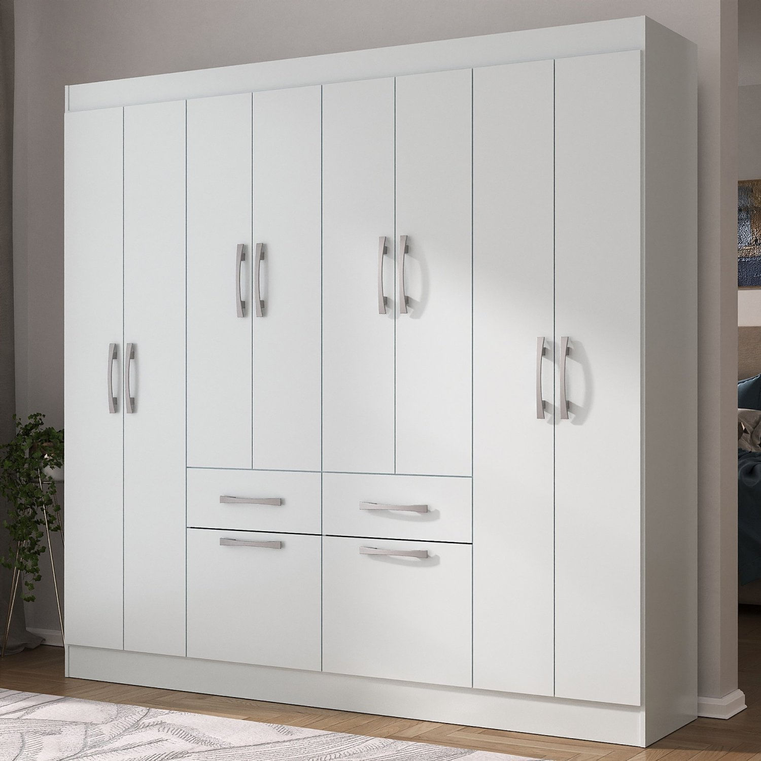 Guarda-roupa Casal 8 Portas 2 Gavetas 2 Basculante Rubi Yescasa Branco