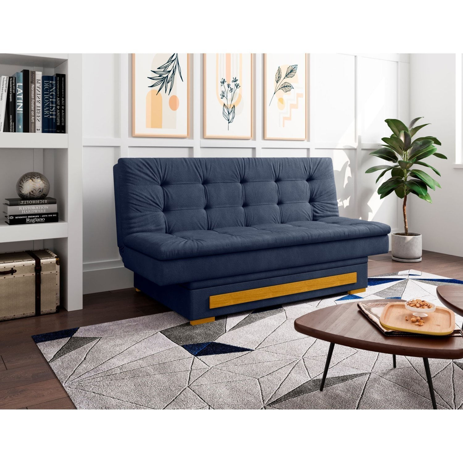 Sofa Cama Com Baú Berilo Espresso Móveis Azul