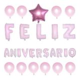 Kit Balão Metalizado Feliz Aniversário Festa 27 Peças Rosa