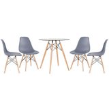 Mesa Redonda Eames Com Tampo De Vidro 70 Cm + 4 Cadeiras Eiffel Dsw Cinza Escuro