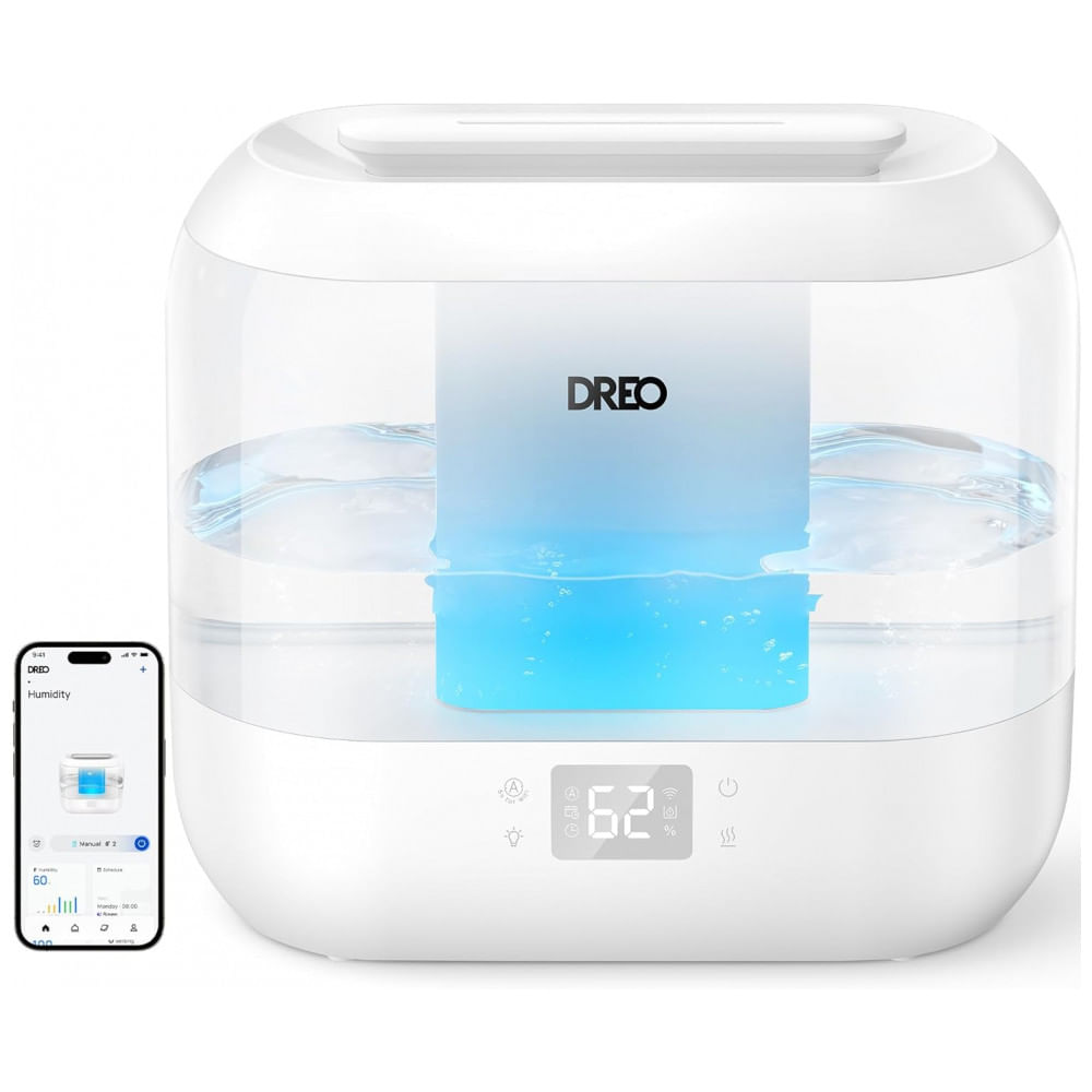 Umidificador Ultrassônico Para Quarto 4l Com Luz Noturna, Display Led E Controle De Voz App, Dreo Hm311s, Branco