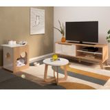 Conjunto Sala De Estar Rack Para Tv Até 47 Pol Lotus Com Mesa De Centro E Mesa De Apoio Para Pet Carvalho/off White