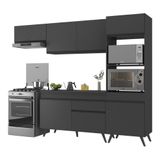 Armário De Cozinha Compacta 252cm Veneza Multimóveis V3690 Preto Preto