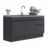 Balcão Cozinha Gabinete Pia 150cm Com Rodapé 3 Portas 1 Gaveta Veneza Multimóveis V2115 Preto Preto