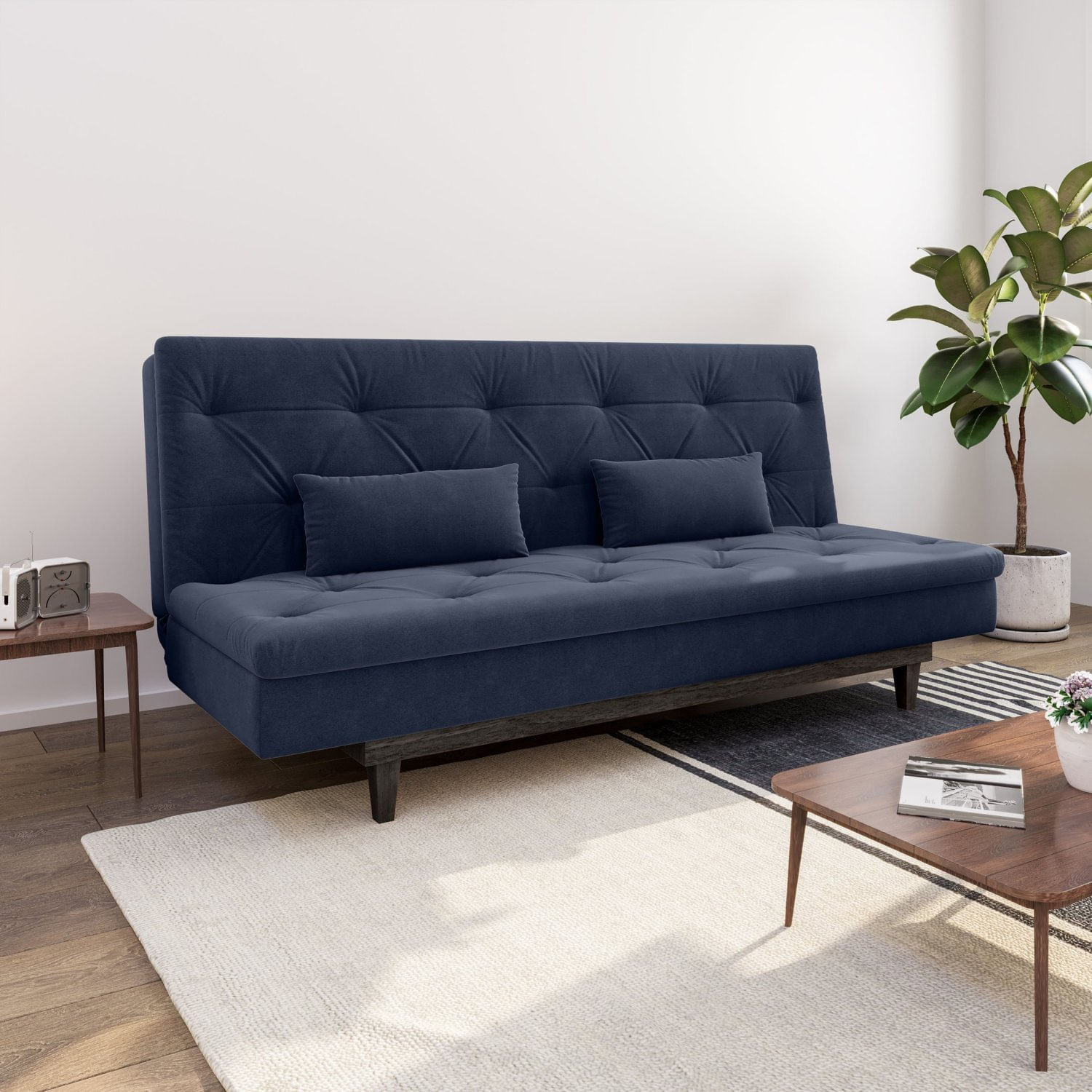 Sofá Cama 3 Lugares Em Suede Tokio Yescasa Azul/ Marrom