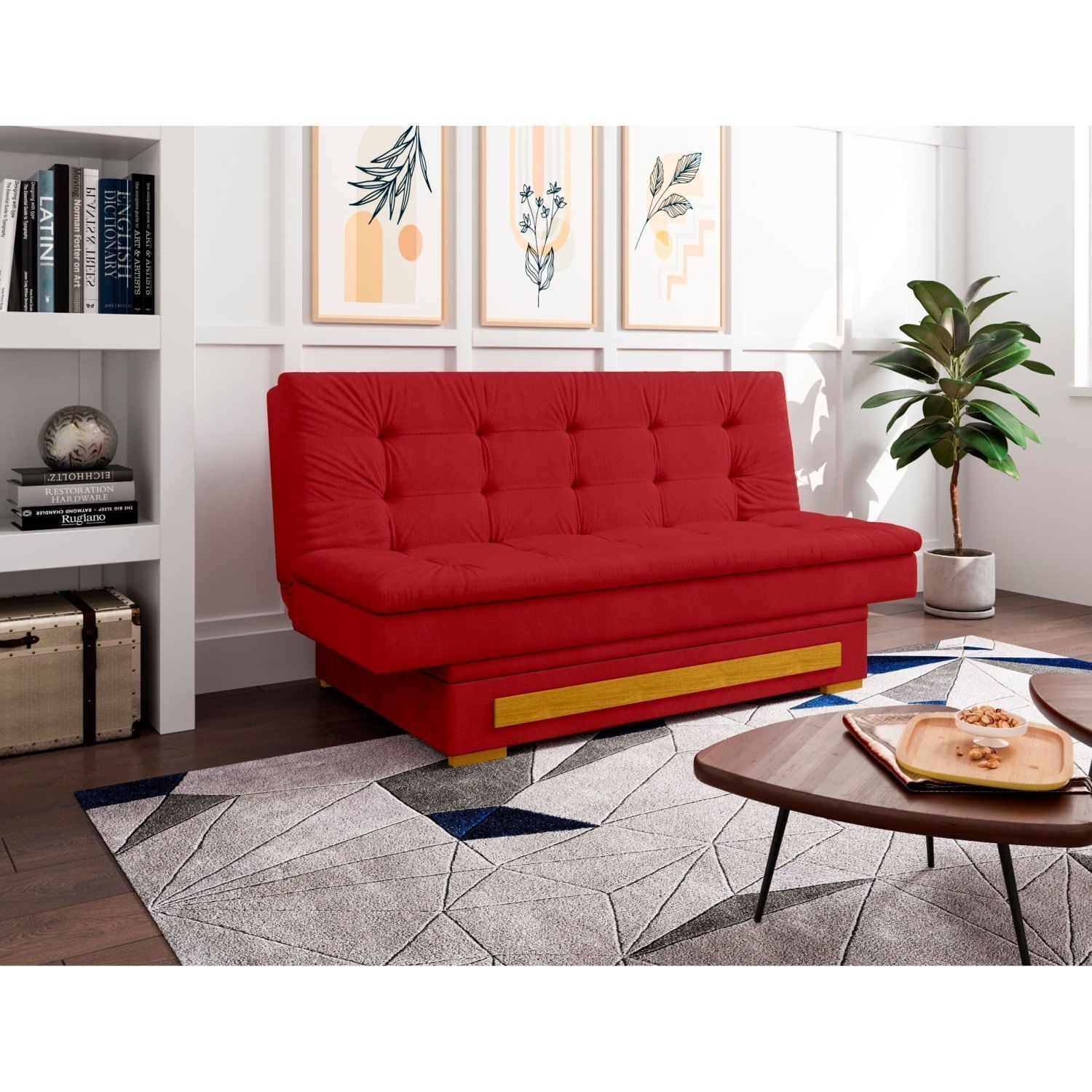 Sofa Cama Com Baú Berilo Espresso Móveis Vermelho