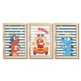 Kit Quadros Infantil Dinossauro Kids 20x30 3 Peças Titulos Moldura Mel