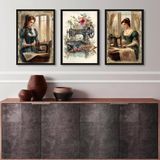 Kit 3 Quadros Decorativos Atelier De Costura 33x24cm - Vidro