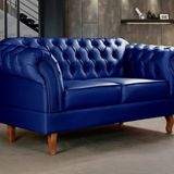 Sofá 2 Lugares Decoração Sara Recepção Dom Pedro Chesterfield Courissimo Azul