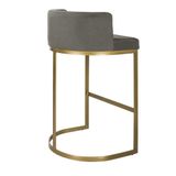 Banqueta Alta Estofada Estrutura Aço Carbono Belly Ii Base Dourada 65cm Suede Bege