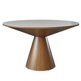 Mesa De Jantar Madri Cone Chanfrada Redonda Nozes 1.40 Cm Vidro Branco