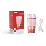 Copo Mixer Suco Portátil Recar Usb 300ml Rosa 110v-220v