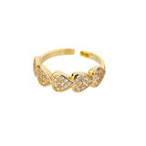 Anel Ajustável Corações Cravejado - Banhado A Ouro 18k